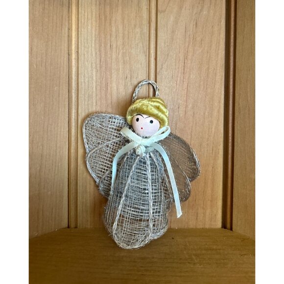 Vintage Handcrafted Burlap Wire Angel Christmas Ornament - Picture 1 of 3
